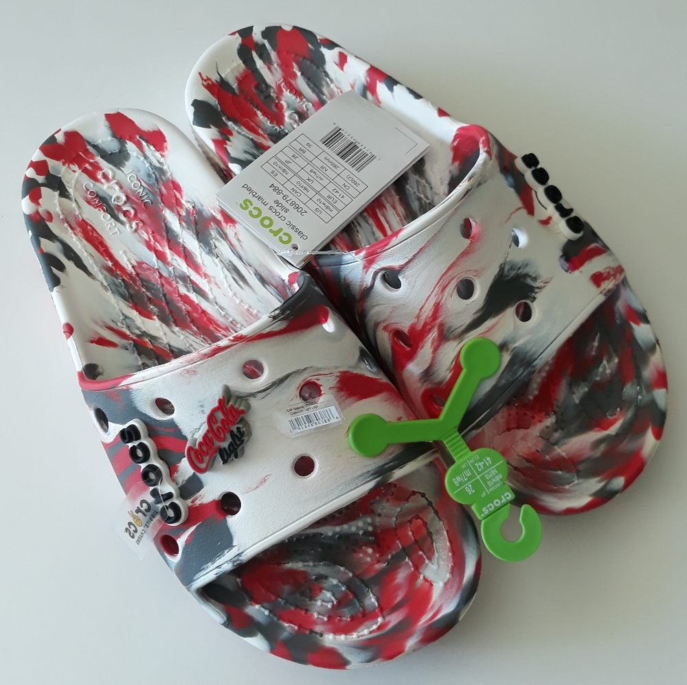 (New) Crocs Slides and Coca Cola Jibbitz Set (W10/M8)